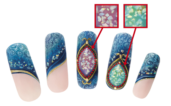 Nail art utilizing "KOKIST's Gem Gel Series" Photo of Nail Gem applied on nails